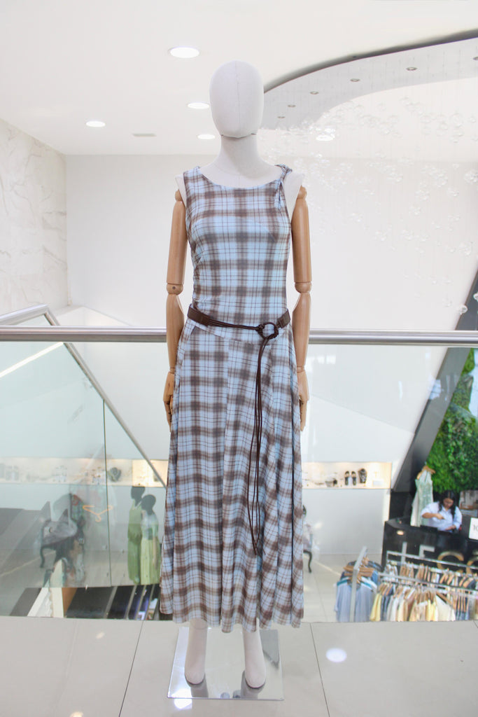 Vestido cuadros azul y café