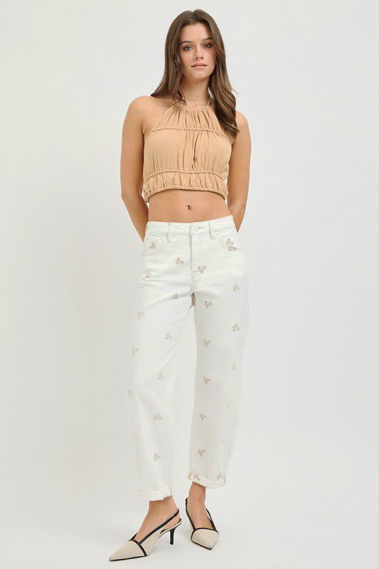 Jeans flores bordadas