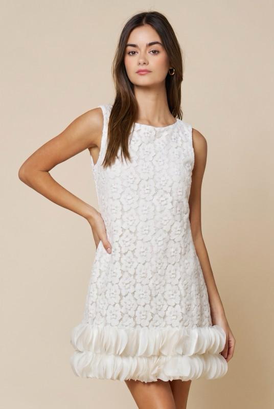 Vestido corto flores beige