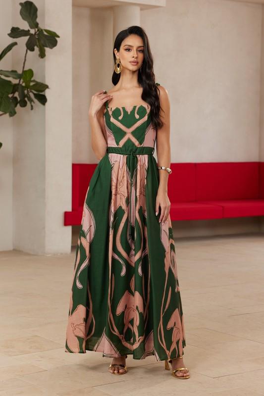 Vestido verde maxi flores