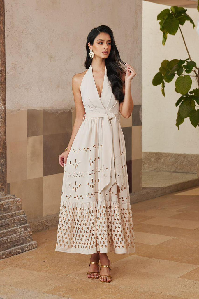 Vestido halter beige