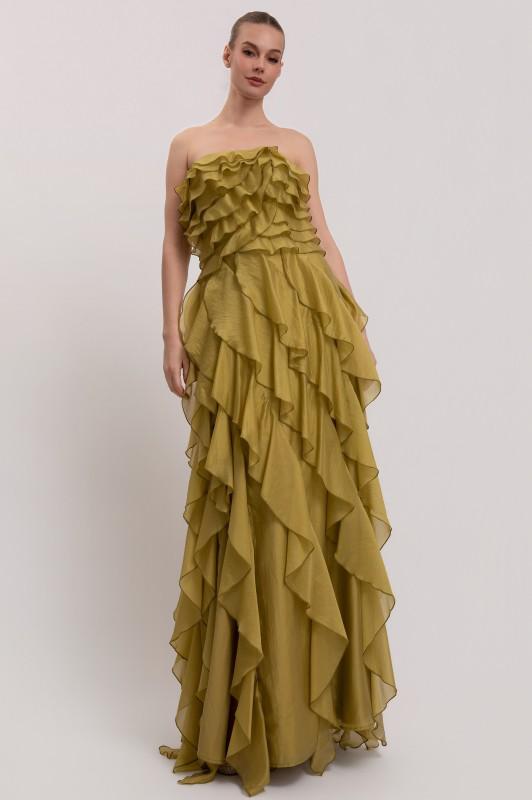 Vestido strapless olivo