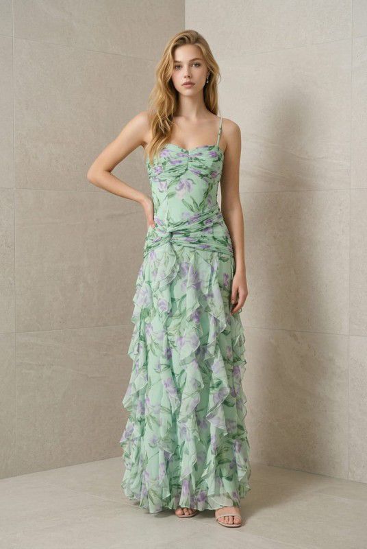 Vestido menta con lila