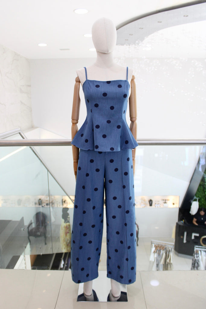 Conjunto denim polka dots