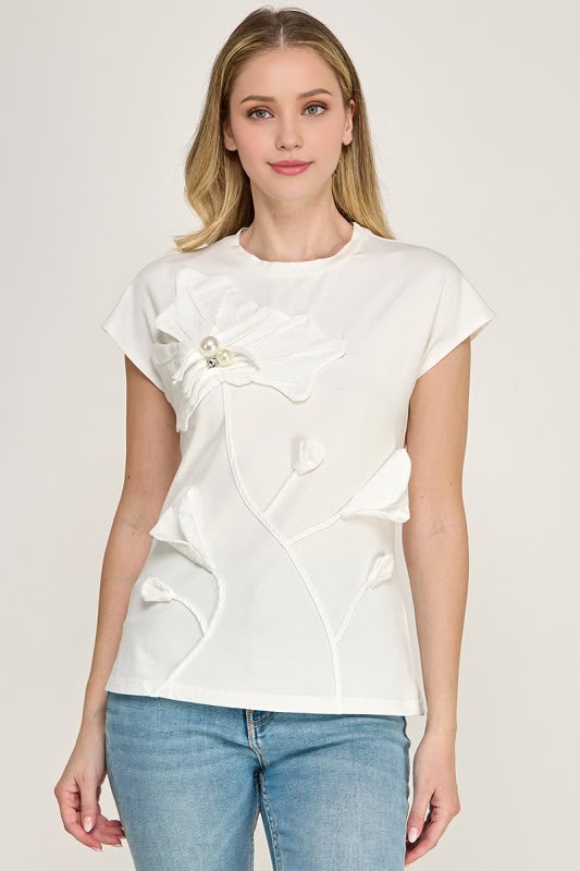 Blusa blanca flores 3D