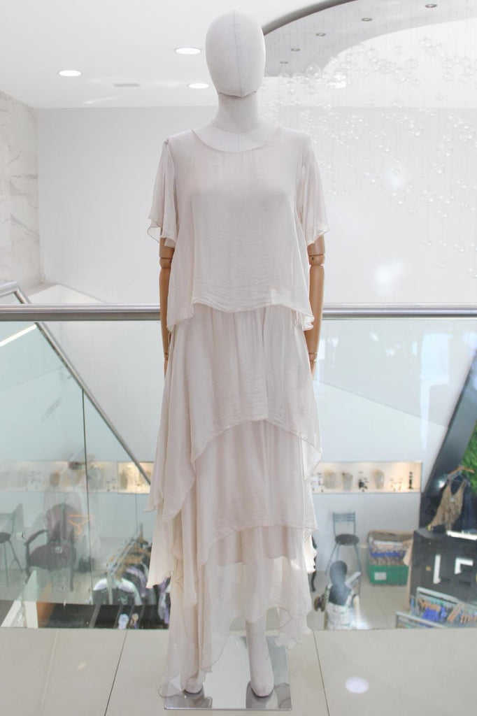 Vestido seda beige