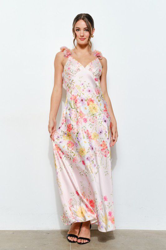 Vestido floral satinado