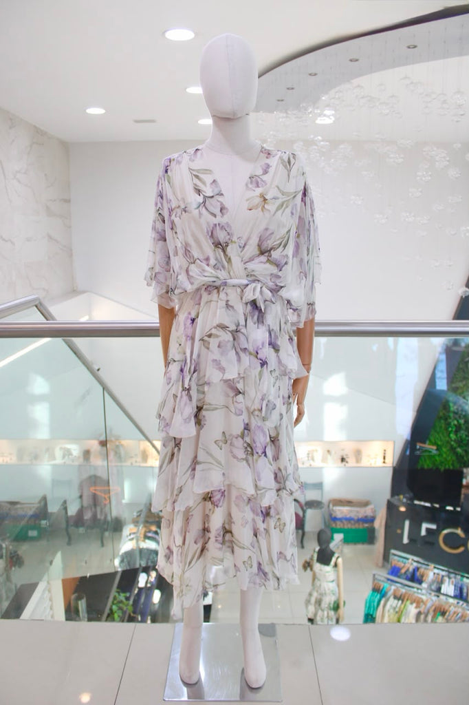 Vestido seda floral lila