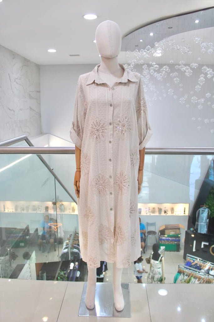 Vestido camisero lino beige
