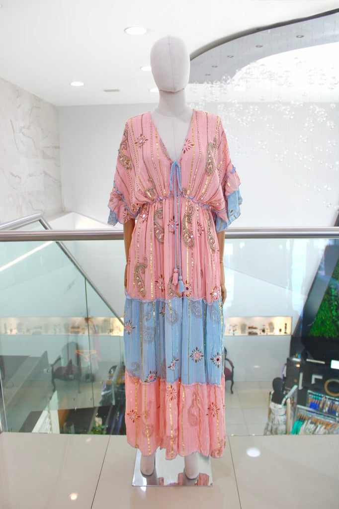 Vestido lino rosa y azul