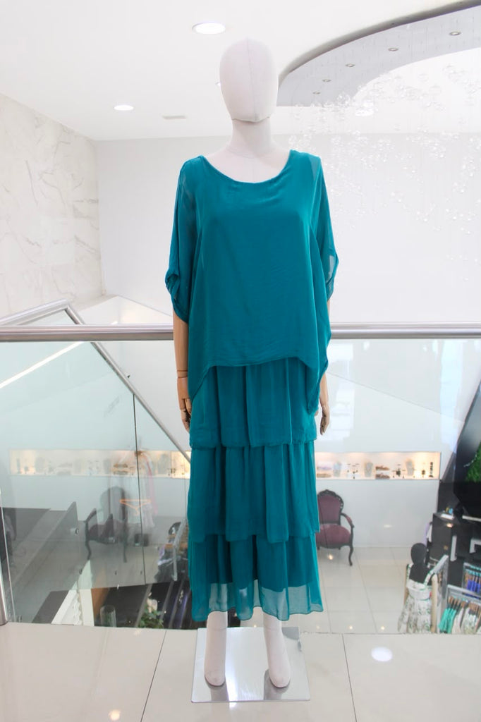 Vestido seda italiana turquesa