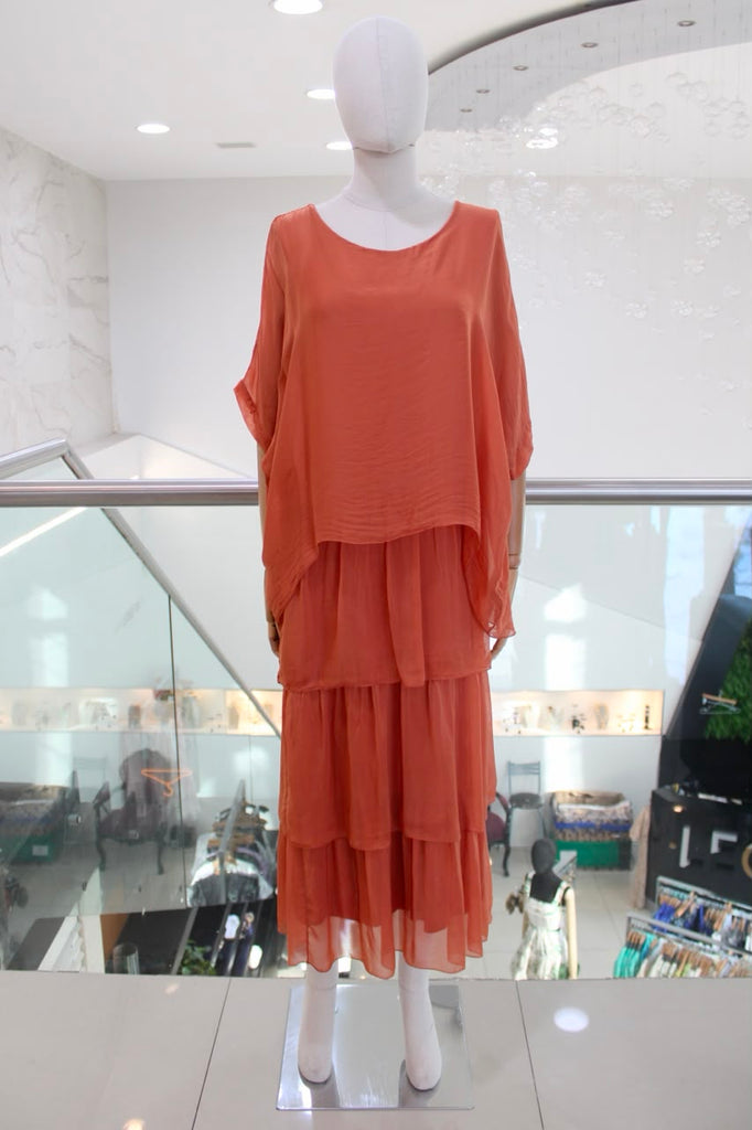 Vestido seda italiana terracota