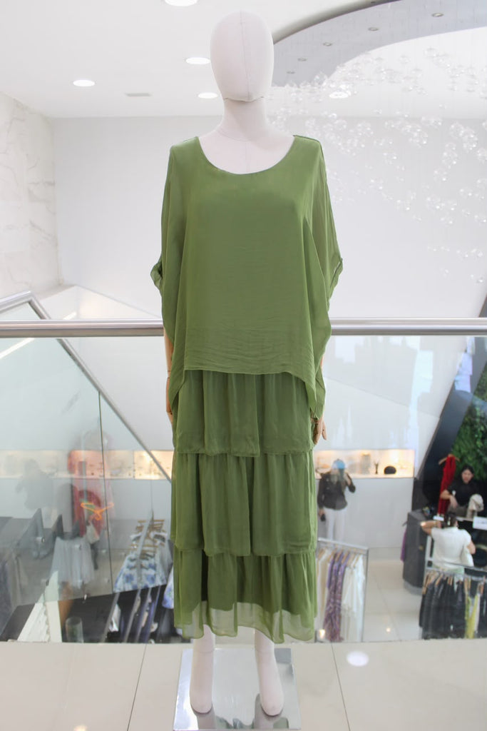 Vestido seda verde olivo