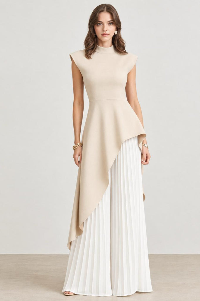 Conjunto beige y blanco