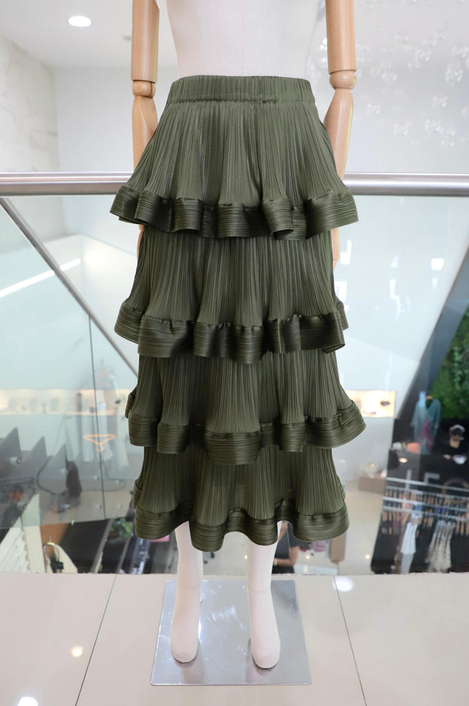 Falda verde olivo volantes