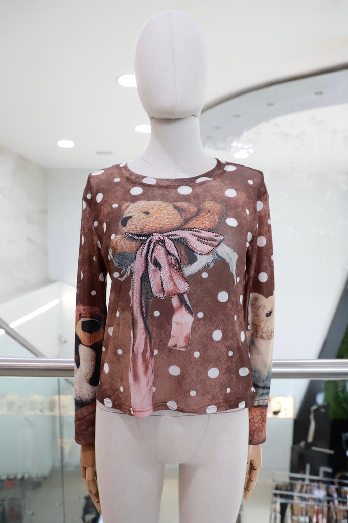 Blusa café mesh osito