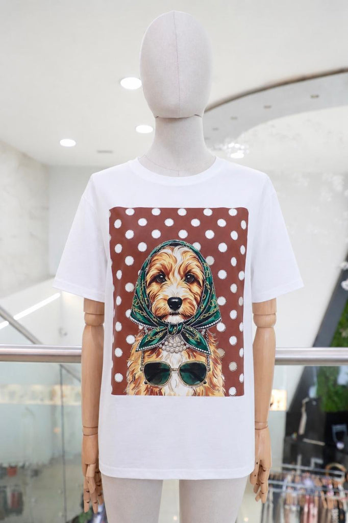 T-shirt blanca perrito con lentes