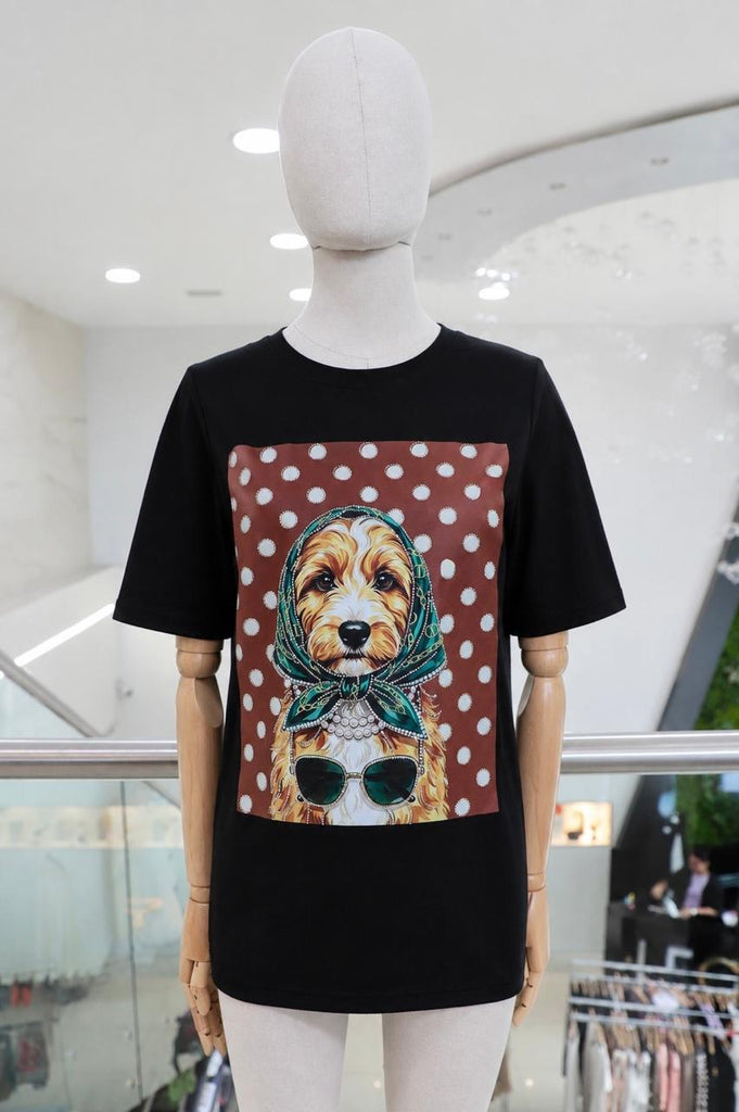 T-shirt negra perrito con lentes