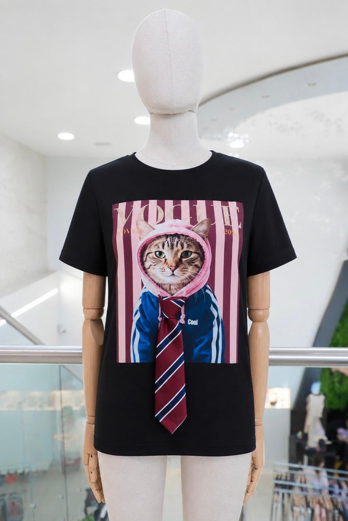 T-shirt negra gatito VOGUE