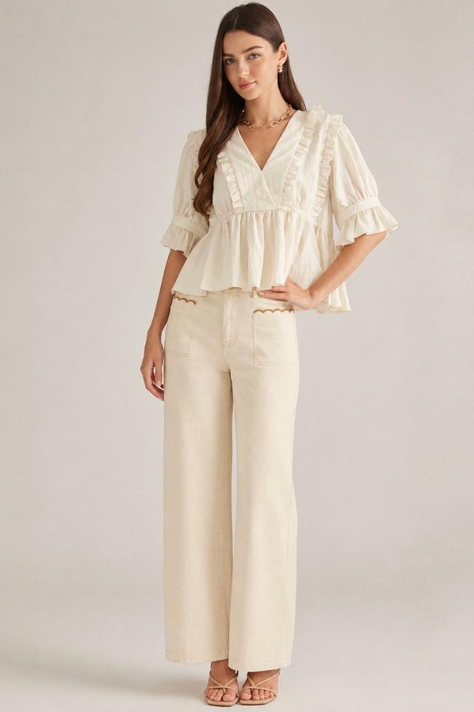 Pantalón denim beige