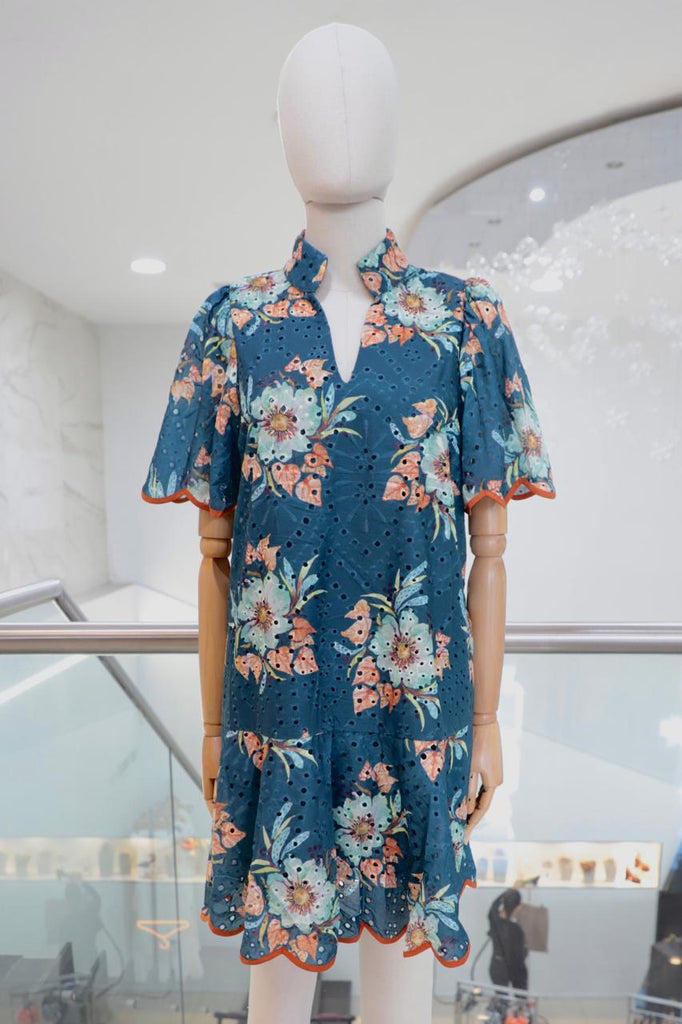 Vestido algodón bordado azul
