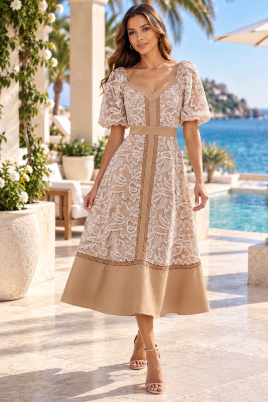 Vestido beige flores